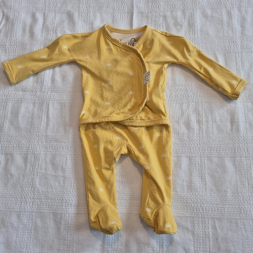 Bonsie Sunrise Footie Newborn skin to skin hook and loop top bamboo EUC